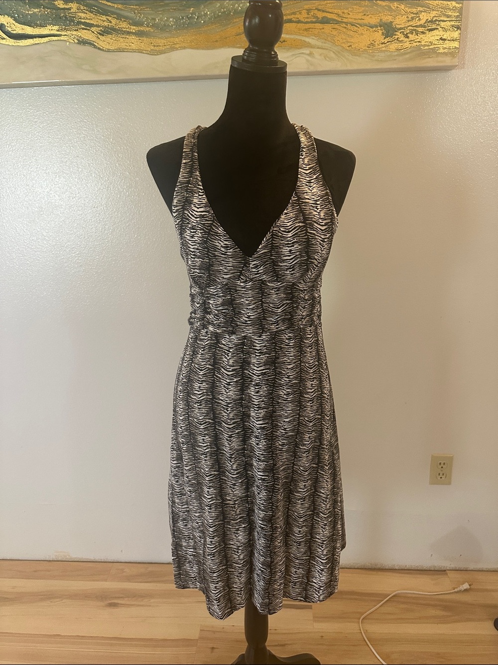 Tommy Bahama Black & White Printed V-Neck Midi Dress
